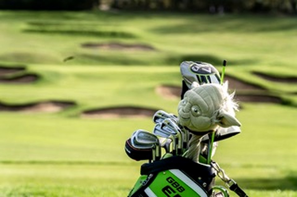 Clubs with a Yoda headcover
